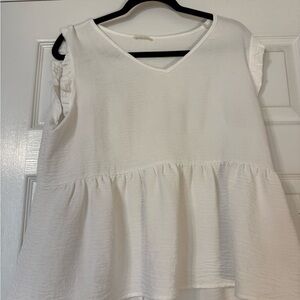 JODIFL White V-Neck Peplum Tunic with Ruffle Sleeves